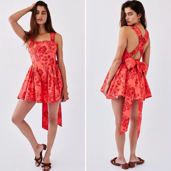 New Free People Matilde Mini Dress Red Floral Elegant S - Picture 1 of 10